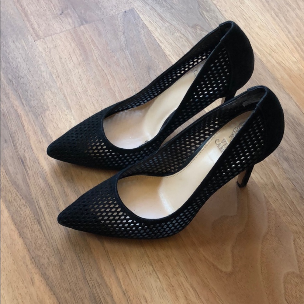 Vince Camuto suede black cutout heels